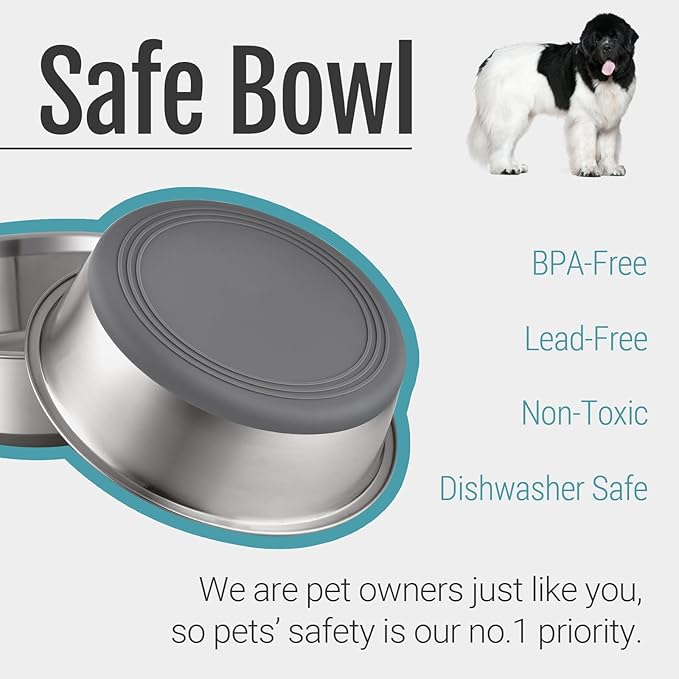 PEGGY11 Nonslip Stainless Steel Dog Bowls, 11.4 US Cup, 2 Count