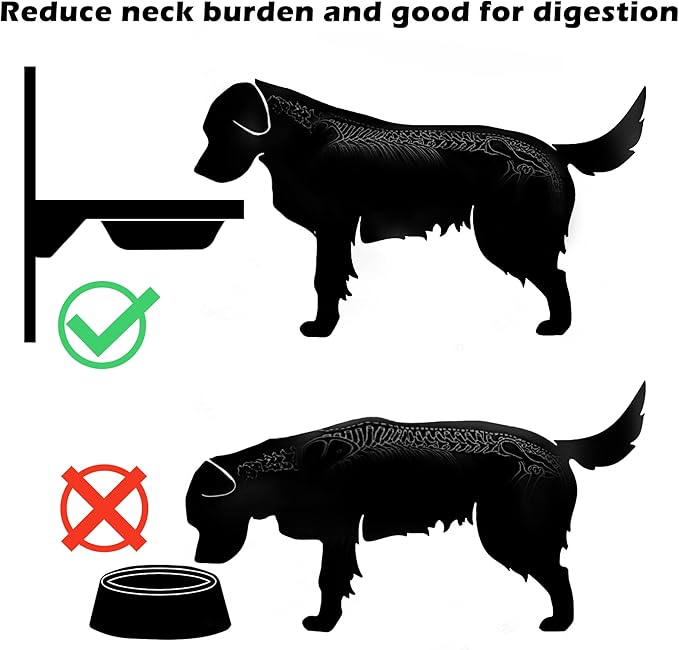 Elevated Dog Bowl Stand Mounted Elevated Pet Feeder Includes 2 Stainless Steel, Adjustable Dog Bowls for Medium-Large Dogs 44 Oz