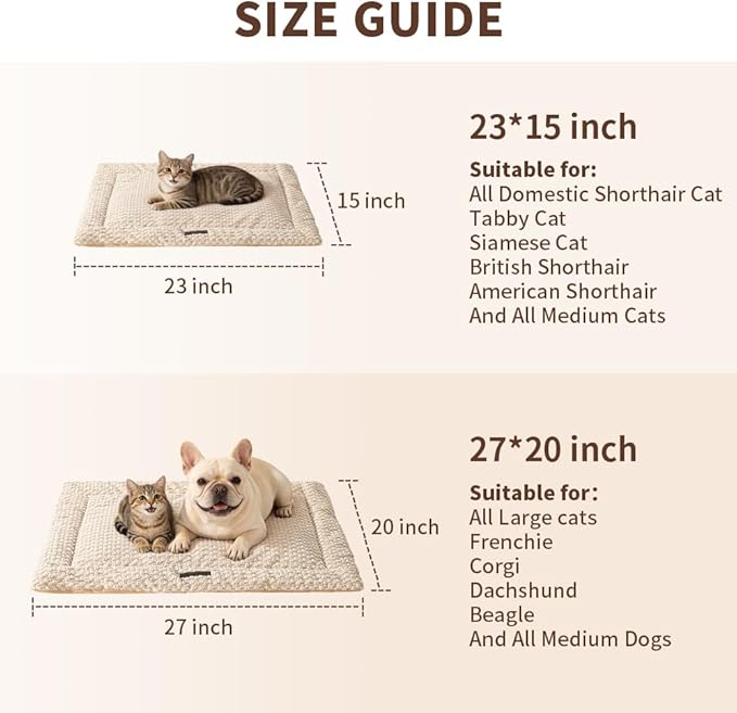 SOMAHE Cat Beds Flat Cat Bed Mat, Premium Plush Cat Mat with Non-Slip Bottom, 1.2" Thick All-Season Kneading Cushion, Machine Washable Anti-Static Pet Bed 15×23Inch, Milk