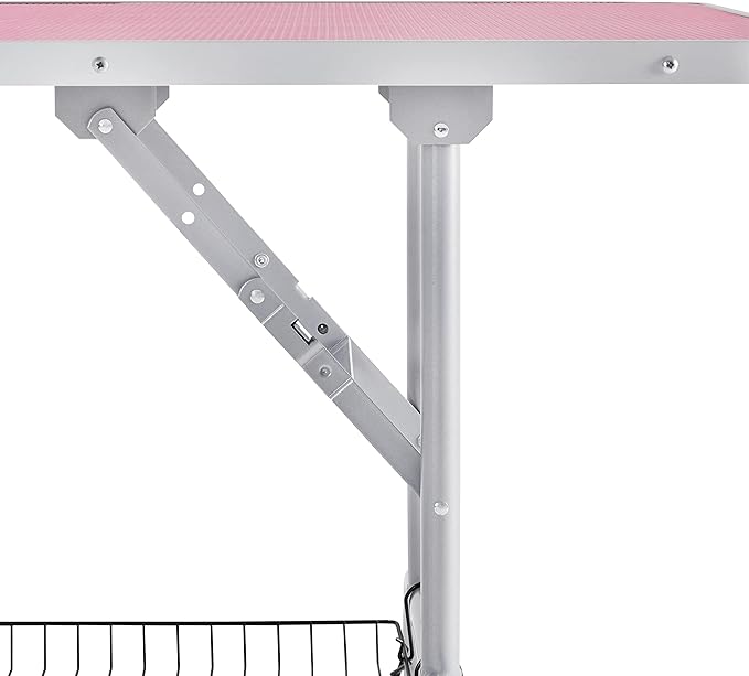 Topeakmart 45-inch Foldable Dog Grooming Table with Adjustable Arm, Clamps, Two Grooming Noose Maximum Capacity Up to 265Lb, Pink