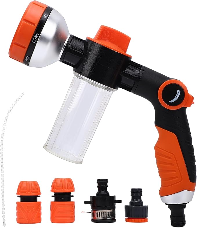 GLOGLOW Dog Washing Hose Attachment, 8 Spray Patterns Adjustable Water Switch with Upgraded Soap Dispenser, for Pet Shower Car Wash Plant Watering