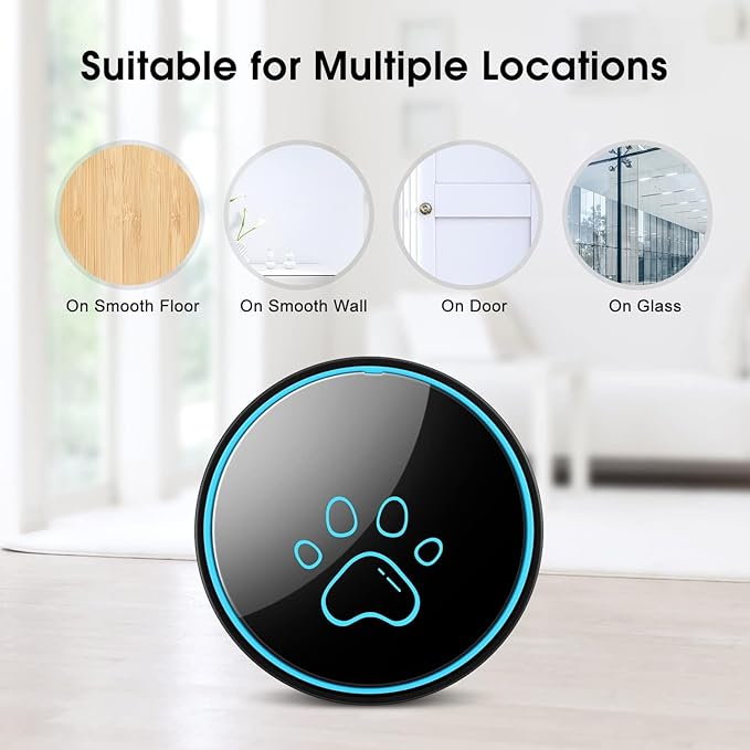 Comsmart Smart Wireless Dog Door Bell, Doggie Doorbell for Pet Potty Training Communication Go Outside Press Button with 38 Melodies 4 Volume Levels LED Flash (1 Receiver & 2 Transmitter), Black