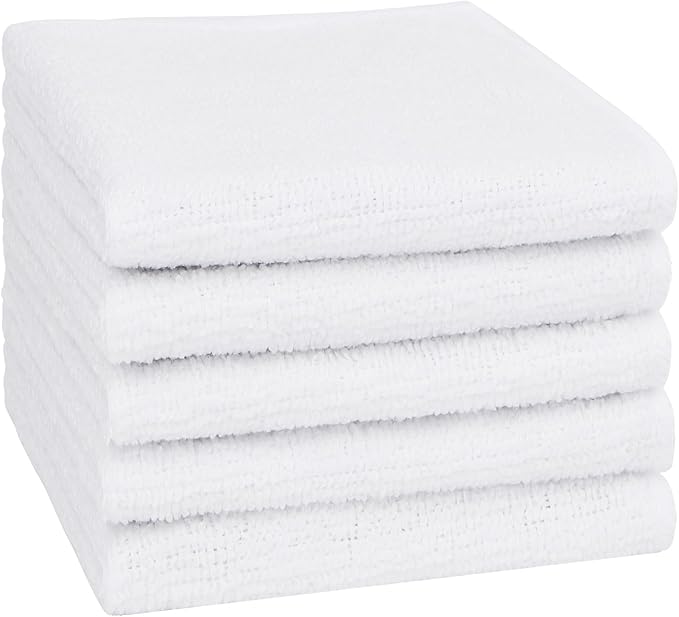 Orighty Washcloths, 5 Pack Microfiber Face Towels, Highly Absorbent and Soft Feel Wash Cloths & Hand Towels for Bathroom, Hotel, Spa, and Gym, 11.5x11.5 Inch, White
