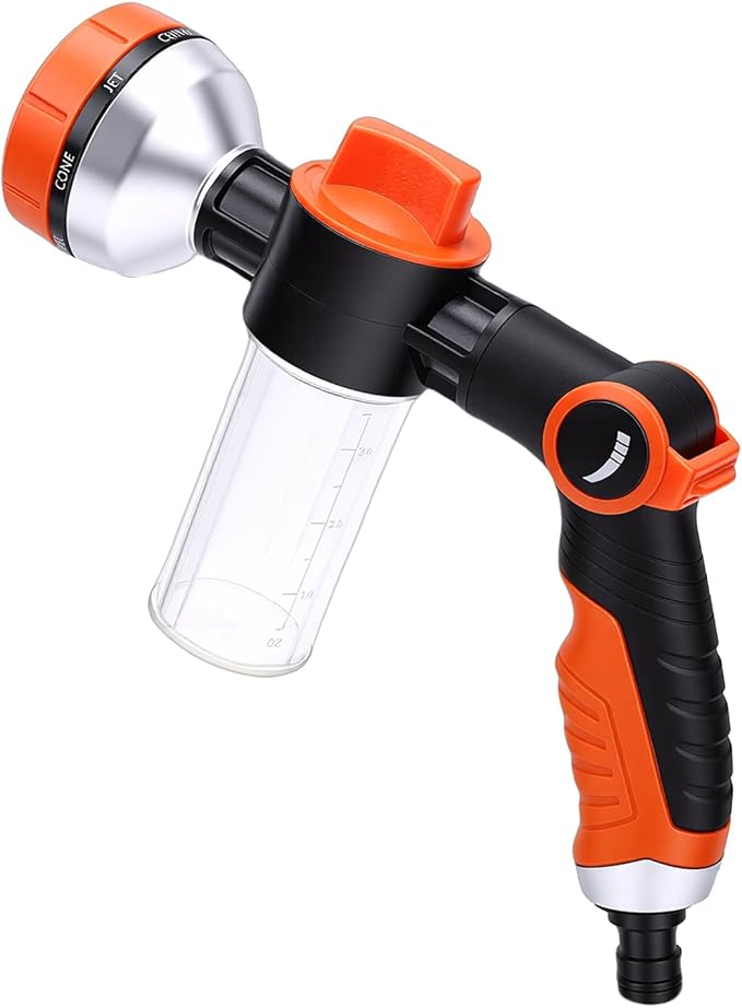 GLOGLOW Dog Washing Hose Attachment, 8 Spray Patterns Adjustable Water Switch with Upgraded Soap Dispenser, for Pet Shower Car Wash Plant Watering