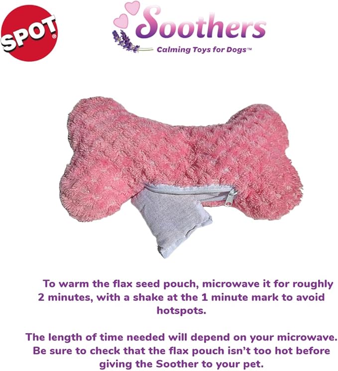 SPOT Soothers Warm Hug Bone - Calming Plush Dog Toy with Lavender Scented Beads, Removable Squeaker, Microwavable Warming Pouch, Separation Anxiety Relief, for Small to Medium Dogs and Puppies, 9in