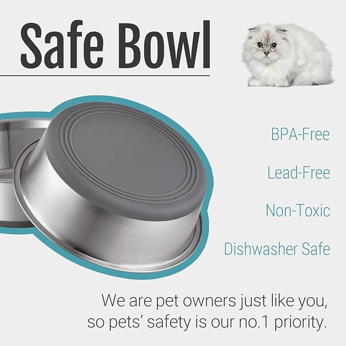 PEGGY11 Nonslip Stainless Steel Dog Cat Bowls, 2 US Cup, 2 Count