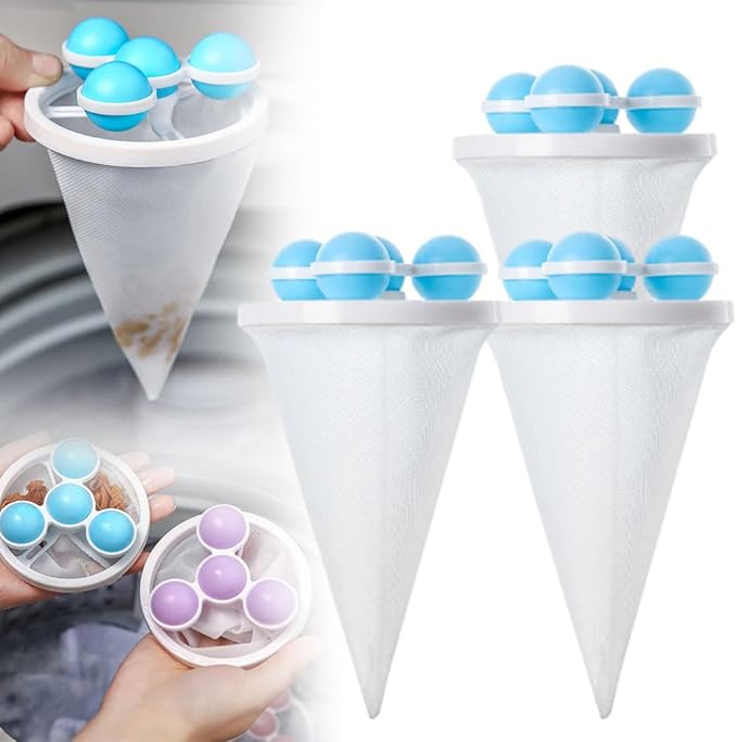 3Pcs Pet Hair Remover for Laundry, 2026 New Floating Hair Filtering Mesh Removal, Reusable Lint Catcher for Washing Machine (Blue)