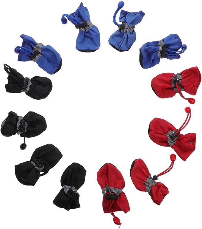 POPETPOP Waterproof Dog Rain Boots Set with Adjustable Straps Non-Slip Nylon and Cotton Paw Protectors for Small and Medium Dogs Outdoor Rain Shoes