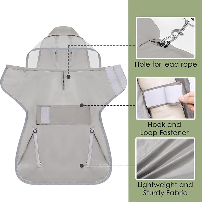 Lukovee Dog Raincoat - Lightweight Hooded Dog Rain Coat for Large Medium Small Dogs, Adjustable Poncho Jacket with Reflective Stripes & Built-in Storage Pocket (Gray, Large)