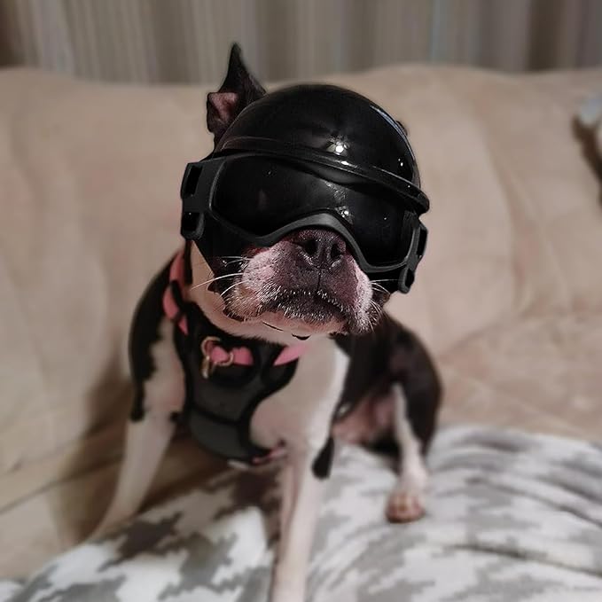 LESYPET Dog Helmet and Goggles for Medium Breed, Pet Motorcycle Helmet with Ear Holes, UV Protection Dog Sunglasses for Outdoor Activities/Riding/Walking