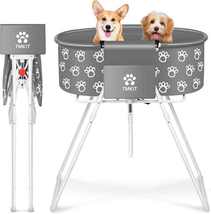 Dog Bathtub for Dogs, Elevated Dog Bath Tub for Pet Grooming and Bathing Shower, Portable, Foldable with Safety Lock, Professional Pet Washing Station for Small Midel Dogs Cat (Gray)