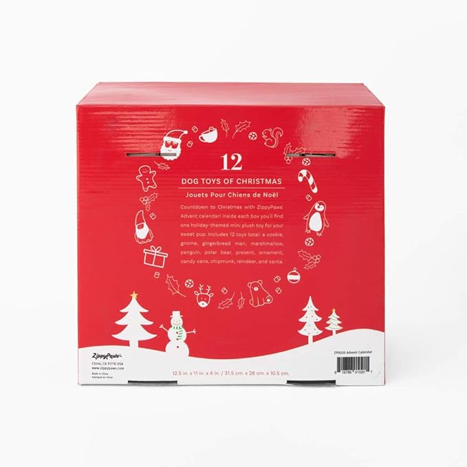 ZippyPaws Holiday Advent Calendar for Pets - Christmas Advent Calendar Dog Toys, 12 Day Surprise Countdown for Small and Medium Dogs, Interactive Squeaky Toys - 12 Pack of Miniz