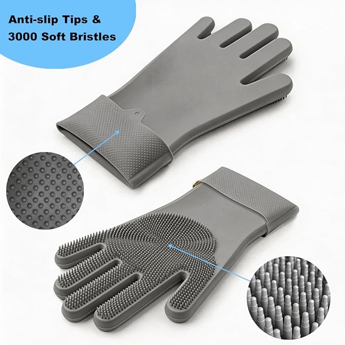 3PCS Dog Bath Supplies - Dog Washing Gloves and Pet Shampoo Brush, Wash Mitt with 3000 Soft Bristles, Adjustable Handle Scrubber for Bath, Massage and Grooming