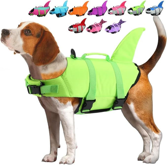EMUST Dog Life Vests, Dogs Floats for Swimming, Boat, Pool, Ripstop Dog Life Jacket with High Buoyancy and Lift Handle for Small and Medium Breeds, (M,SolidGreen)