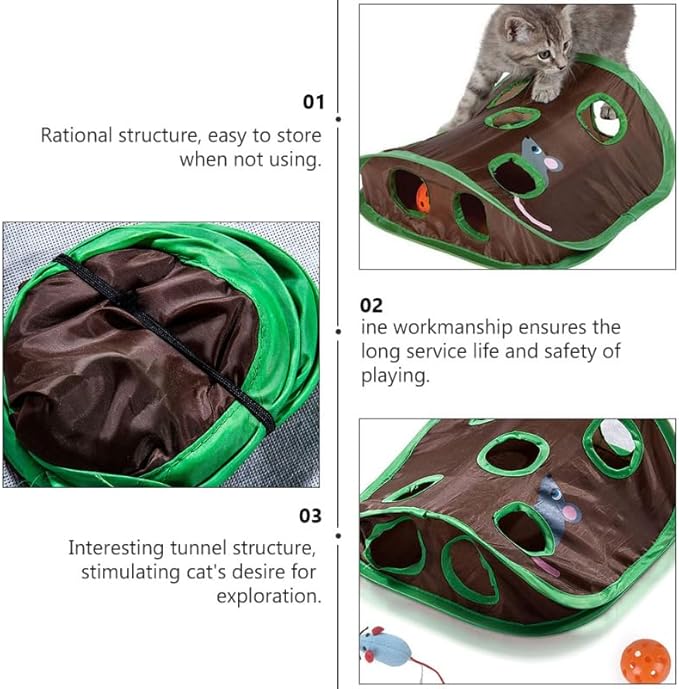 balacoo Cat Tunnel Toy Nine-Hole Interactive Pet Tunnel with Soundable Mouse Design for Indoor Cats 12.59X12.59X5.11In Stimulates Exploration and Play