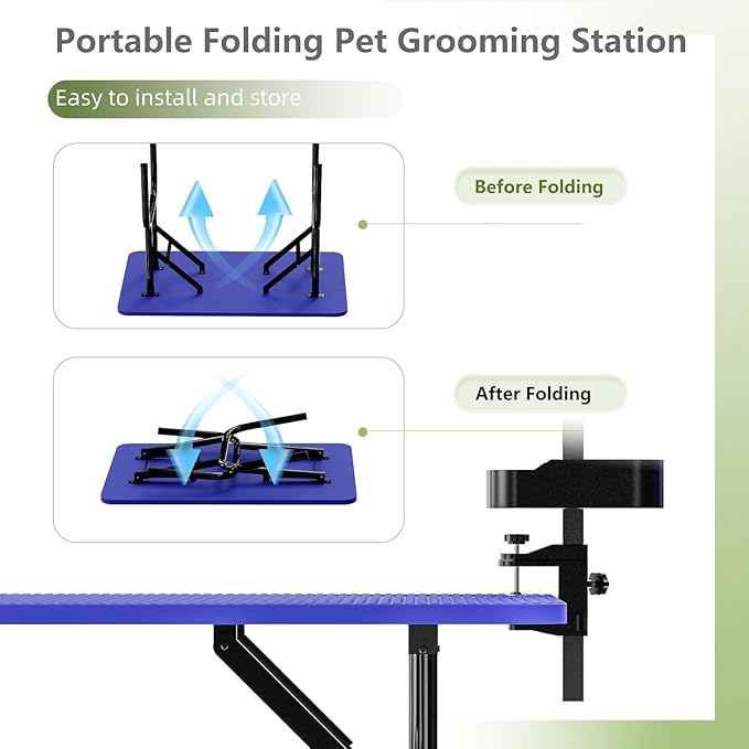 Professional Dog Pet Grooming Table Adjustable Heavy Duty Portable w/Arm & Noose & Mesh Tray (36", Blue)