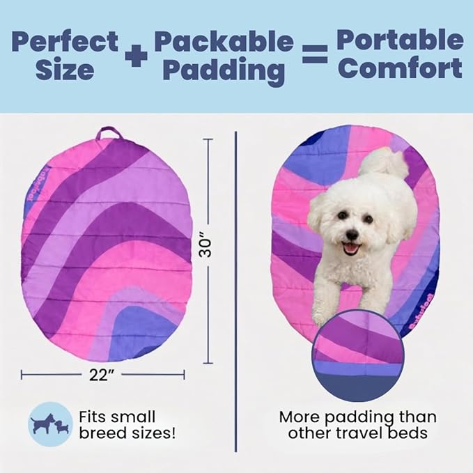 Travel Dog Bed (30" x 22") – Foldable & Packable for Travel, Road Trip, Camping – Lightweight, Water Resistant & Cozy with Soft Padding – Compact, Portable & Machine Washable – Small Breeds: Pink