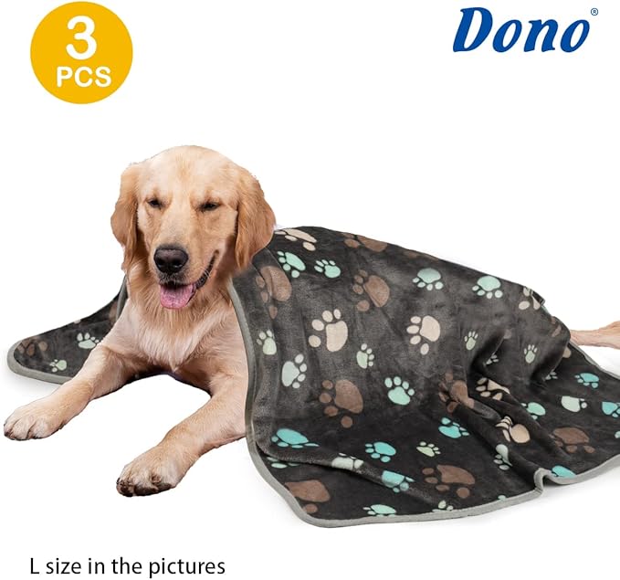 Dono 1 Pack 3 Dog Blankets, Soft Fluffy Fleece Pet Blanket Warm Sleep Mat Paw Print Design Puppy Kitten Throw Blankets Doggy Blanket for Dogs