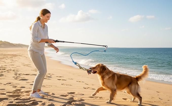 DIBBATU Flirt Pole for Dogs Interactive Dog Toys for Large Medium Small Dogs Chase and Tug of War, Dog Teaser Wand with Lure Chewing Toy for Dog Outdoor Exercise 1 pcs