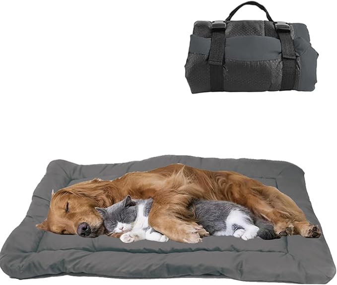 YOFANG Extra Large Outdoor Travel Dog Bed Mat, 47"x32" Waterproof Anti-Slip Kennel Pad, Washable Nylon Camping Bed, Portable Foldable Crate Mat for Large/Medium Dogs, Indoor Outdoor Car Pet Mat Grey