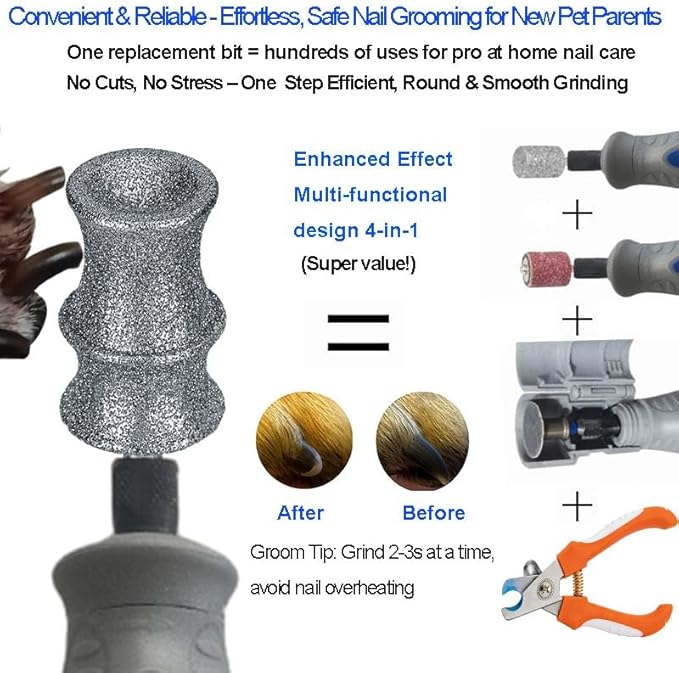 Diamond Dog Nail Grinder Bit Compatible with Diamondg & Dremel 7760 & 7350, 1/8'' Stress-Free Replacement Head Attachment, Ideal for Medium, Large & XL Dogs, Thick Nail Grooming, 2-Pack