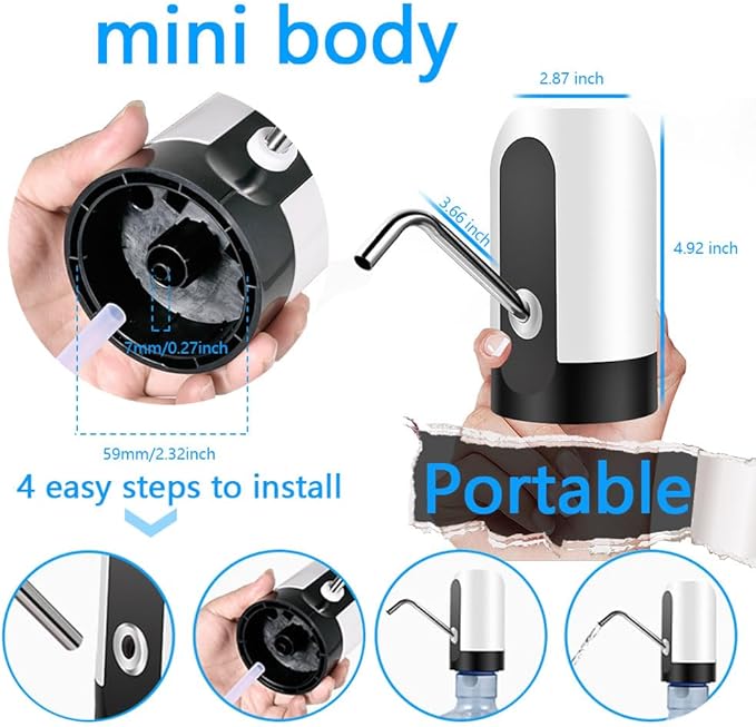 5 Gallon Water Dispenser Automatic contactless Electric Portable Drinking Water Bottle Pump,Smart USB Charging, for Camping Rechargeable 5 Gallon jug Pump (Black)