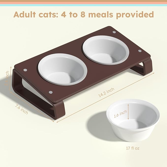AITEE Elevated Cat Food Bowl, Ceramic Raised and Tilted Water Bowl, Non-Slip Ceramic Dog Bowls for Puppy and Kitten Cats 45.8 OZ