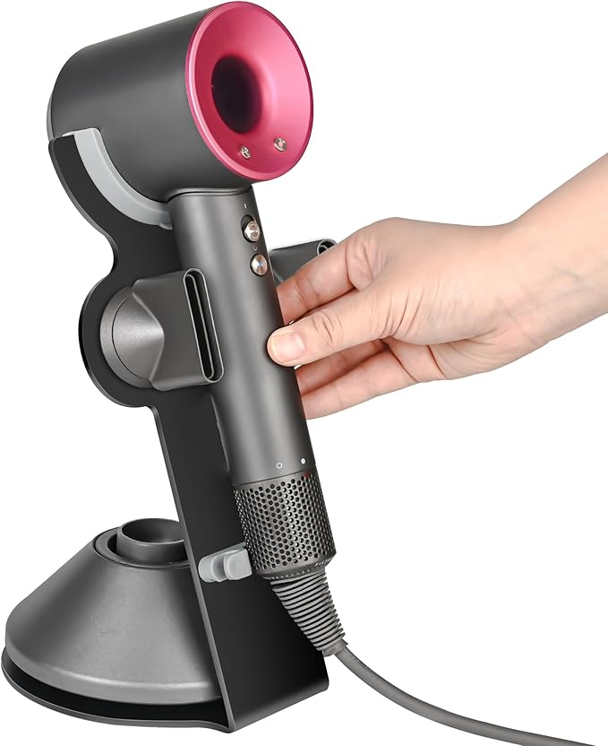 I'SMARTMOON Hair Dryer Stand for Dyson Supersonic, Aluminum Alloy Bracket Power Plug Holder, Bathroom Organizer for Dyson Supersonic hairdryer Care Tools (Black)