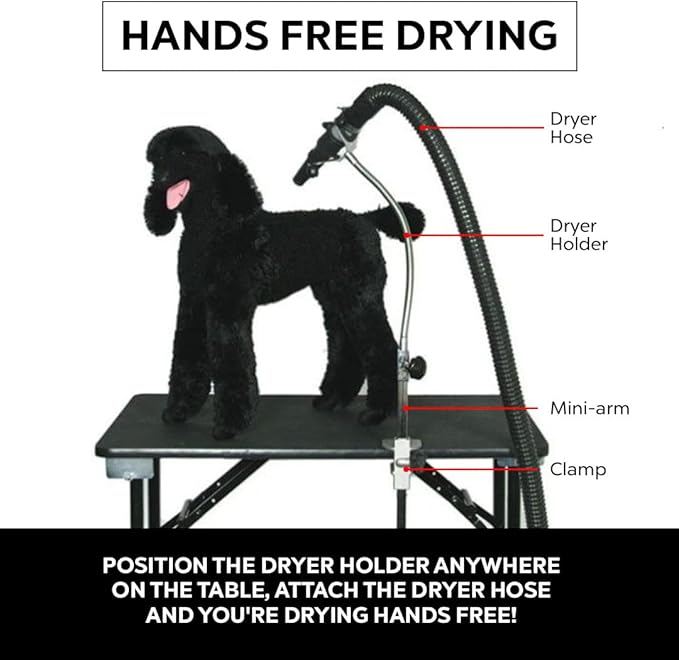 Groomers Helper® Dryer Holder with Mini-arm and Universal Clamp Set - Hands Free Hair Drying Tools for Dog Pet Table Grooming