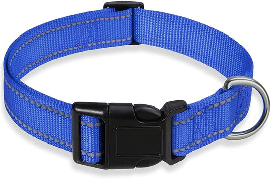 Reflective Dog Collar with Buckle Adjustable Safety Nylon Collars for Small Medium Large Dogs, Navy Blue L