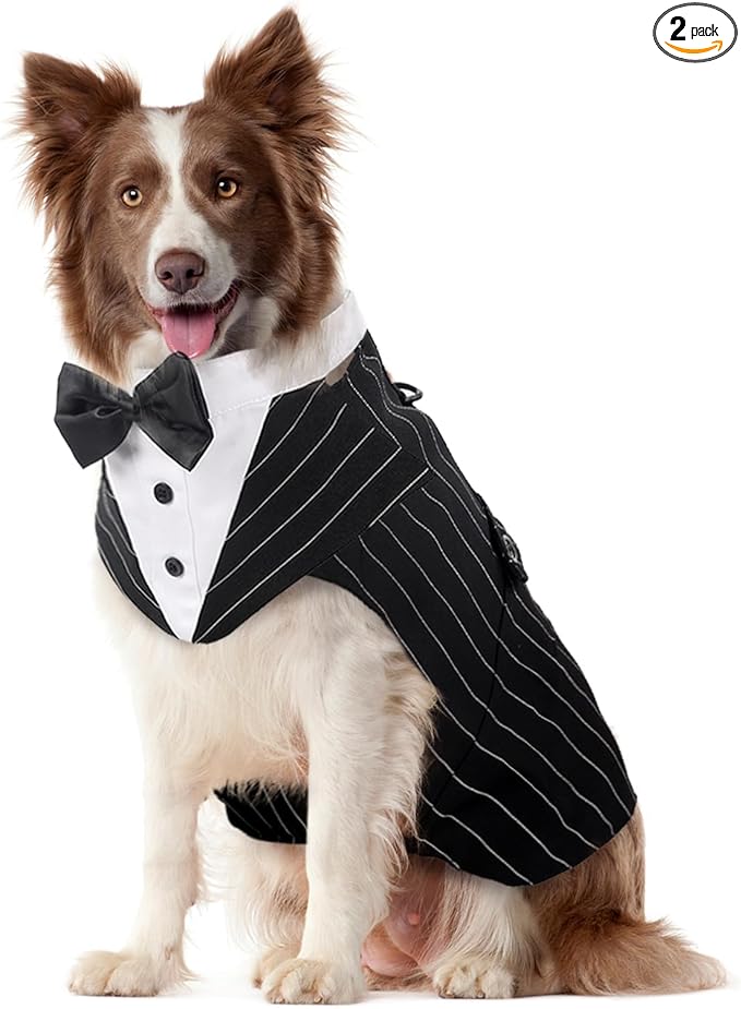 Kuoser Dog Tuxedo Dog Suit and Bandana Set, Dogs Tuxedo Wedding Party Suit, Doggy Prince Bow Tie Shirt Formal Pet Wedding Attire for Large Medium and Small Dogs Golden Retriever Samo Bulldogs