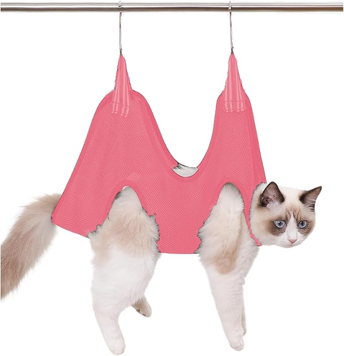 Cat Grooming Hammock Harness for Small Dogs,Pet Hammock Restraint Bag for Bathing Nail Trimming Ear Eye Claw Care_S(Pink)