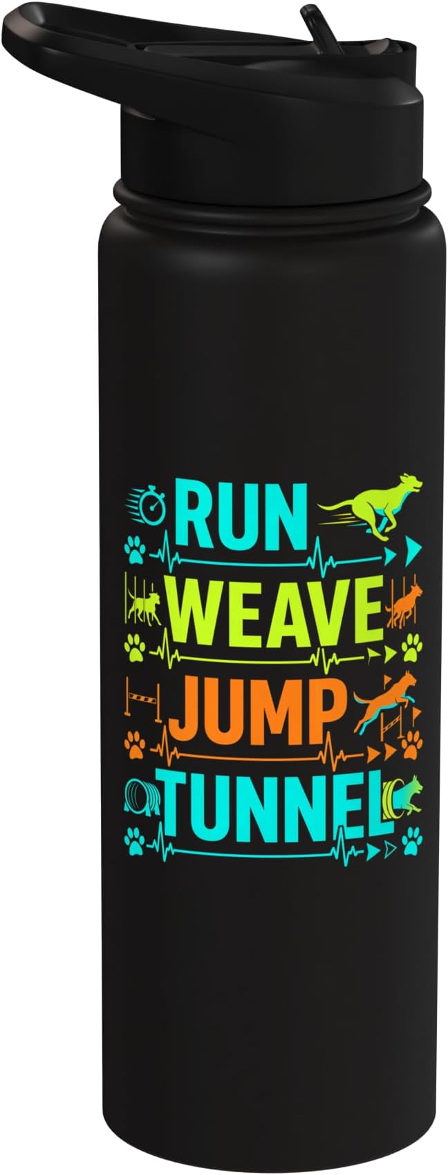 Run Weave Jump Tunnel Dog Agility Stainless Steel Insulated Water Bottle