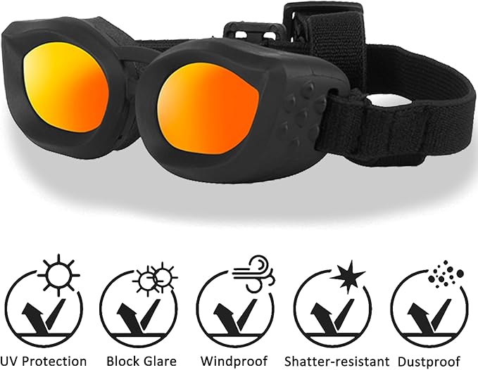 Dog Goggles Small Breed, UV/Wind/Dust/Fog Protection Pet Sunglasses with Adjustable Strap,Outdoor Dog Sunglasses for Small Dogs,Easy Wear