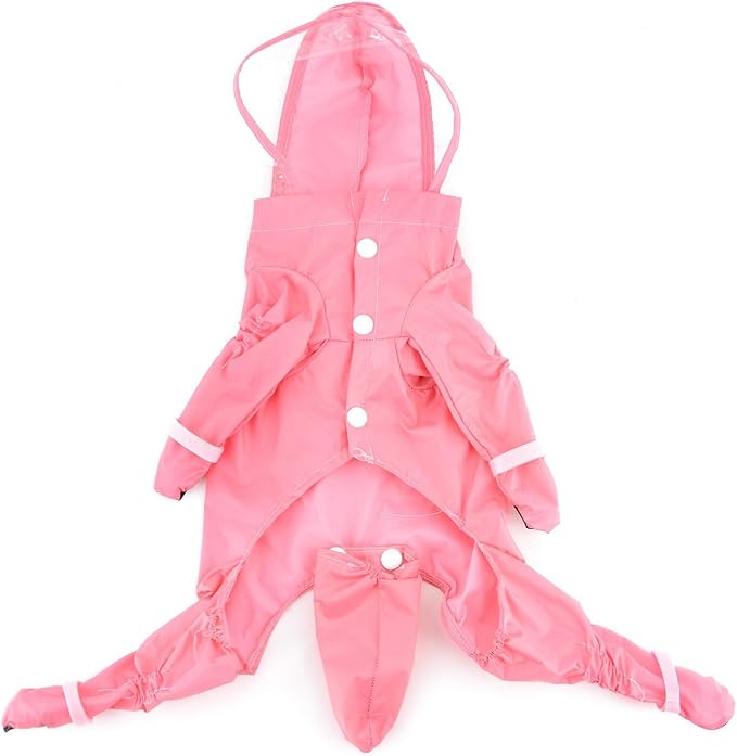 Zunea Waterproof Dog Raincoat with Hood for Small Dogs Rain Poncho Jumpsuit with Rain Boots Puppy Hooded Slicker Rainwear Four-Legged Pet Rain Jacket for Walking Pink M