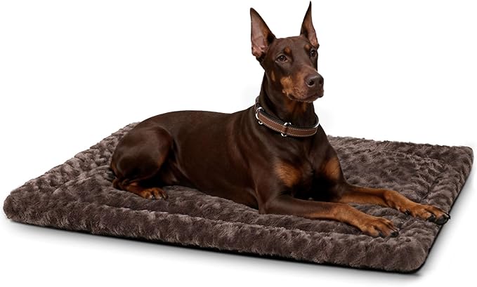 Washable Dog Bed Reversible Dog Beds for Crate Soft Fluffy Kennel Pad Anti-Slip Pet Sleeping Mat for Large Jumbo Medium Small Dogs (Brown, 48.00" x 30.00" x 1.50")