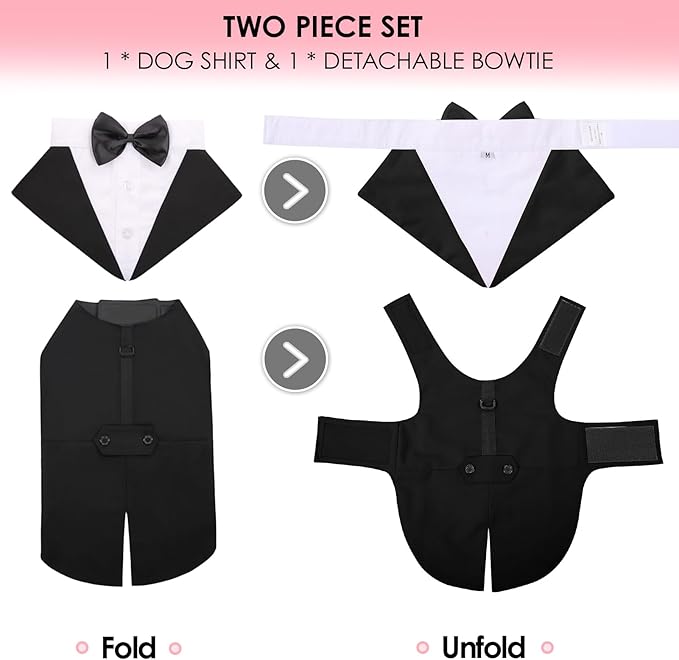 AOFITEE Dog Tuxedo for Large Dogs, Formal Dog Suit and Tie, Gentle Dogs Wedding Party Suit Bow Tie Shirt, Pet Wedding Outfit with Detachable Bowtie Collar for Christmas Halloween Dress Up