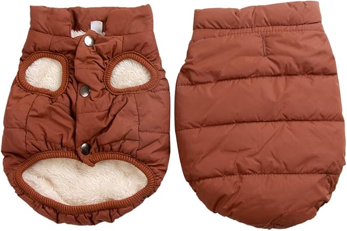 JoyDaog 2 Layers Fleece Lined Warm Dog Jacket for Puppy Winter Cold Weather,Soft Windproof Small Dog Coat,Brown M