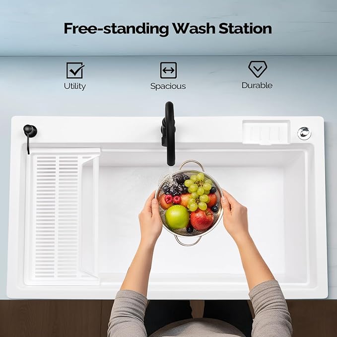 Bonnlo 37-Gallon Freestanding Utility Sink with Faucet, 36" Heightened Basin for Laundry, Garage, Outdoor Garden, Pet Wash, Heavy Duty Plastic Laundry Tub with Storage Shelf, 40"L×24"W×36"H (White)
