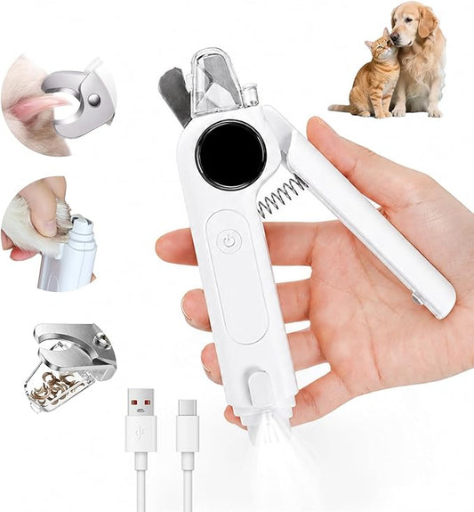 2-in-1 Dog Nail Grinder and Clipper, 3-Speed Rechargeable Pet Nail Trimmer with LED Light, Quiet Electric Nail File for Small Medium Large Dogs and Cats