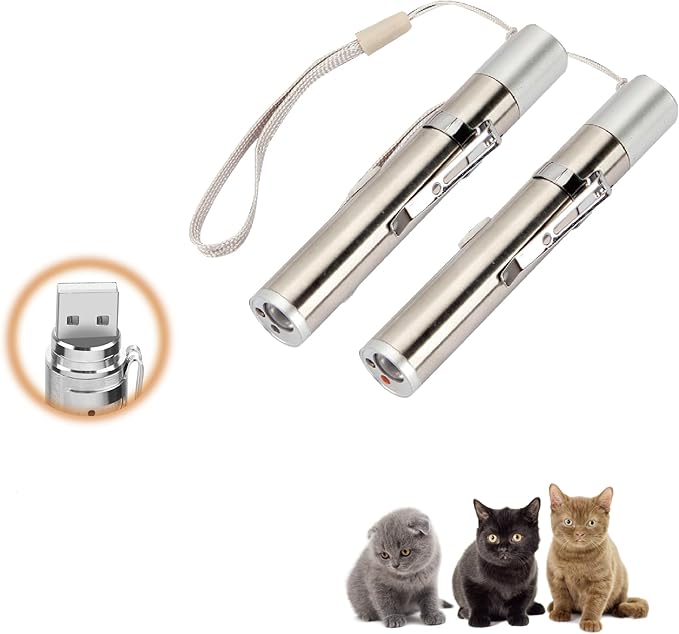 LBingbrother 2 Pack Cat Toys, USB Rechargeable Kitten Toy, 3 Light Modes, Portable Interactive Pet Dog Cat Mouse Toy for Fun Chase Play Exercise