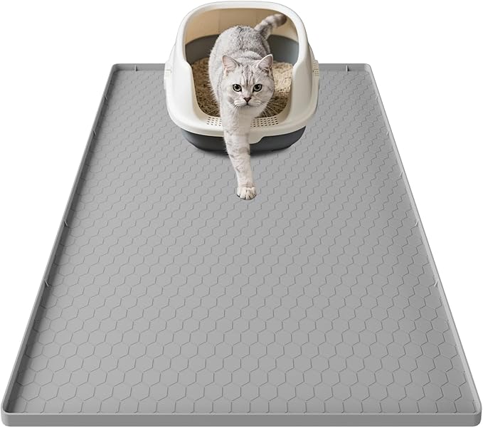 Cat Litter Mat, 34" X 22" Large Silicone Mat Kitty Litter Trapping Mat, Waterproof Silicone Pad, Soft on Kitty Paws, Urine-Proof, Easy to Clean, Non-Slip Floor Protector for Floor