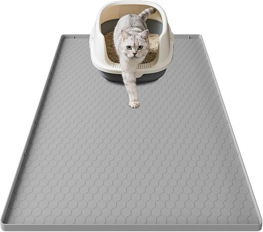 Cat Litter Mat, 34" X 22" Large Silicone Mat Kitty Litter Trapping Mat, Waterproof Silicone Pad, Soft on Kitty Paws, Urine-Proof, Easy to Clean, Non-Slip Floor Protector for Floor