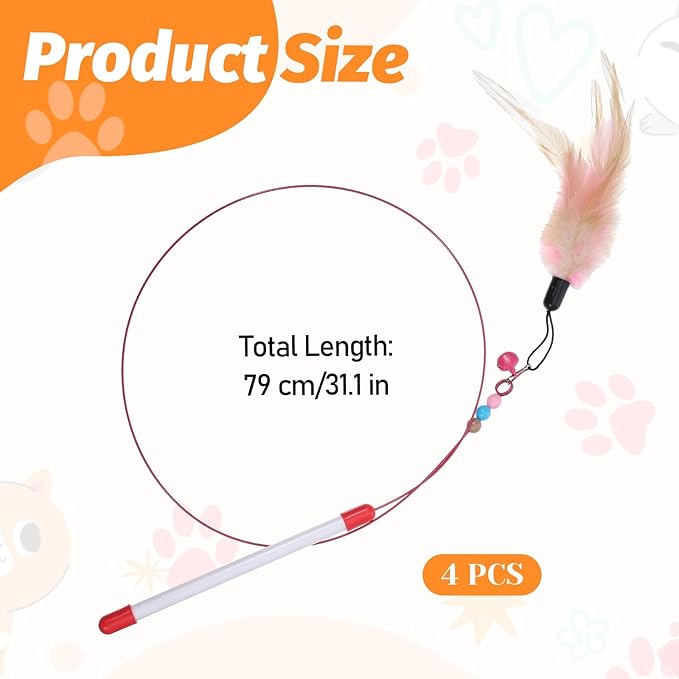 Cat Feather Toy 4PCS Cat Toys for Indoor Cats Interactive Cat-Feather Wand Cats Feather Toys for Bored Indoor-Cat Chase and Exercise