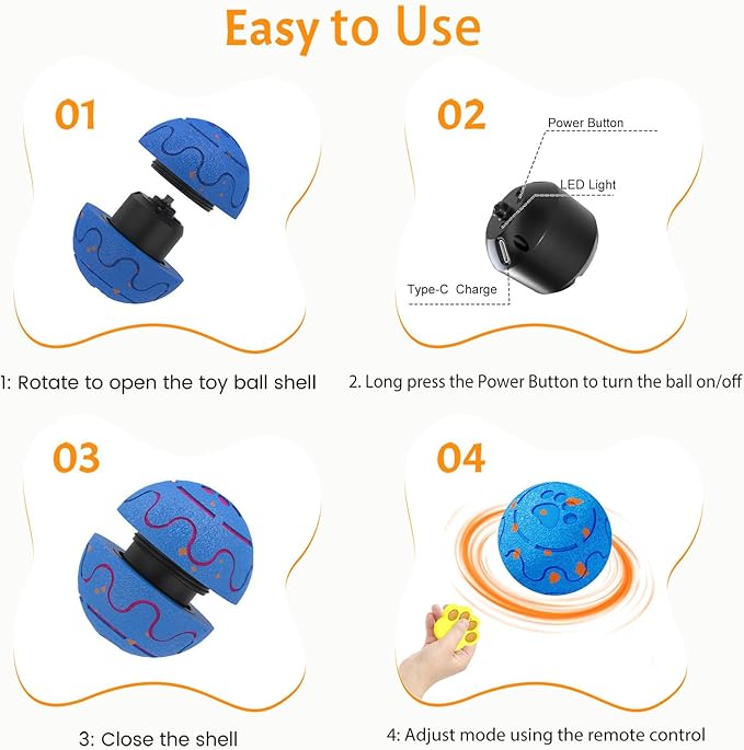 Moving Dog Toy, Interactive, Bouncing and Rotating, Silent Foam Material, IP54 Waterproof Rating, Smart Active Rolling, Stimulation Toys for Medium and to Keep Them Busy (Remote Blue)