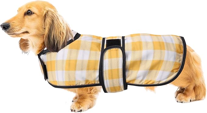 Dachshund Raincoat Corgi Raincoat Dogs Waterproof fit for Dachshunds Weiner Long Back Breeds with Reflective Stripe Great Coverage in Autumn Winter - Yellow Plaid - XS
