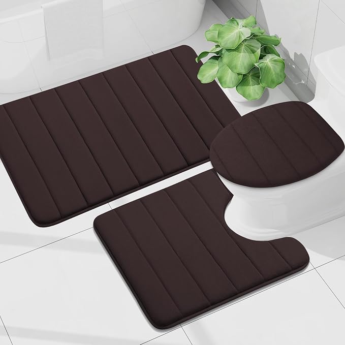 Buganda Memory Foam Bath Mat, 30" x 20", Ultra Soft and Non-Slip Bathroom Rugs, Water Absorbent and Machine Washable Bath Rug for Bathroom, Shower, and Tub, Brown