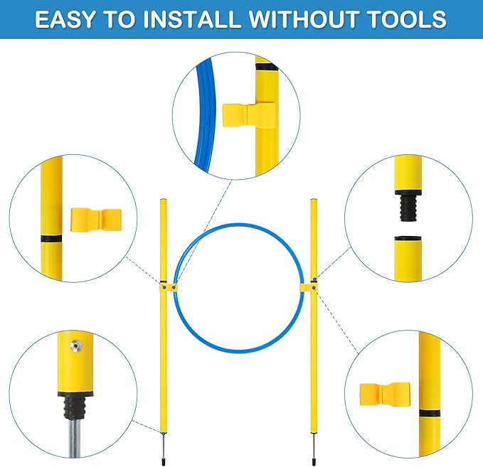 Dog Agility Course Backyard Set - Agility Training Equipment for Dogs Starter Kit-Pet Outdoor Games with Tunnel, Weave Poles, Adjustable Hurdle, Jump Ring, Pause Box, Toys and Carrying Bag