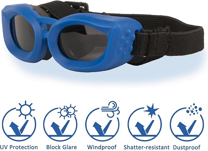 Dog Goggles Small Breed, UV/Wind/Dust/Fog Protection Pet Sunglasses with Adjustable Strap,Outdoor Dog Sunglasses for Small Dogs,Easy Wear