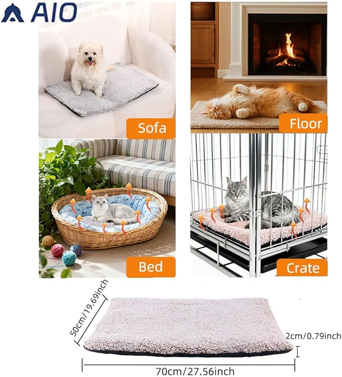 AIO Heated Cat Bed Self Warming Pet Bed Heating Mat Advanced Extra Warm Thermal Pet Pad for Outdoor Pets with Removable Cover Washable Non Electric Self Warming Cat Bed Brown 19.7"*27.6"